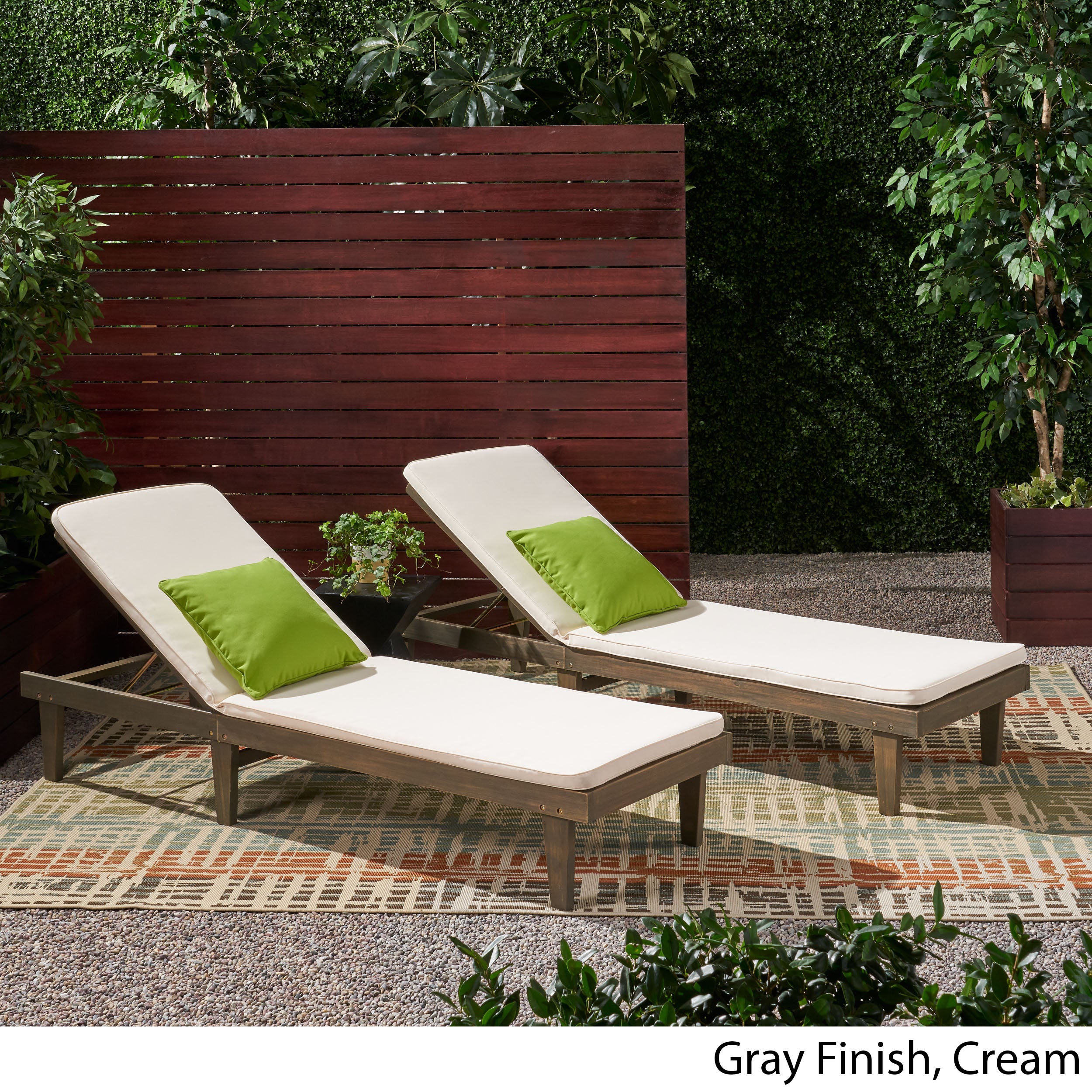 Nadine Outdoor Modern Acacia Wood Chaise Lounge with Cushion (Set of 2)