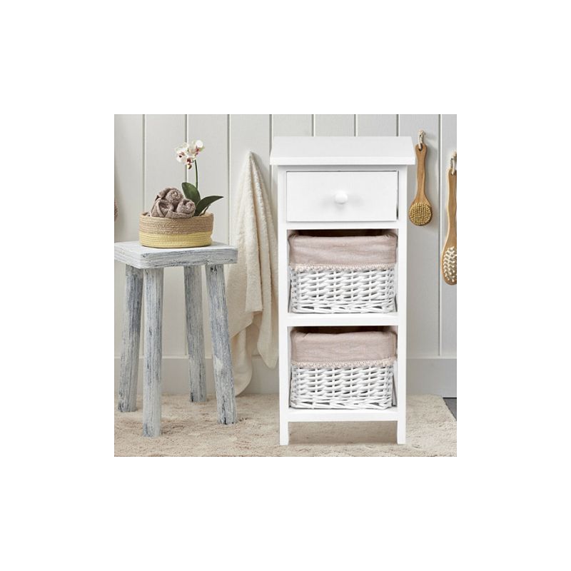 2 Pieces Bedroom Bedside End Table with Drawer Baskets-White