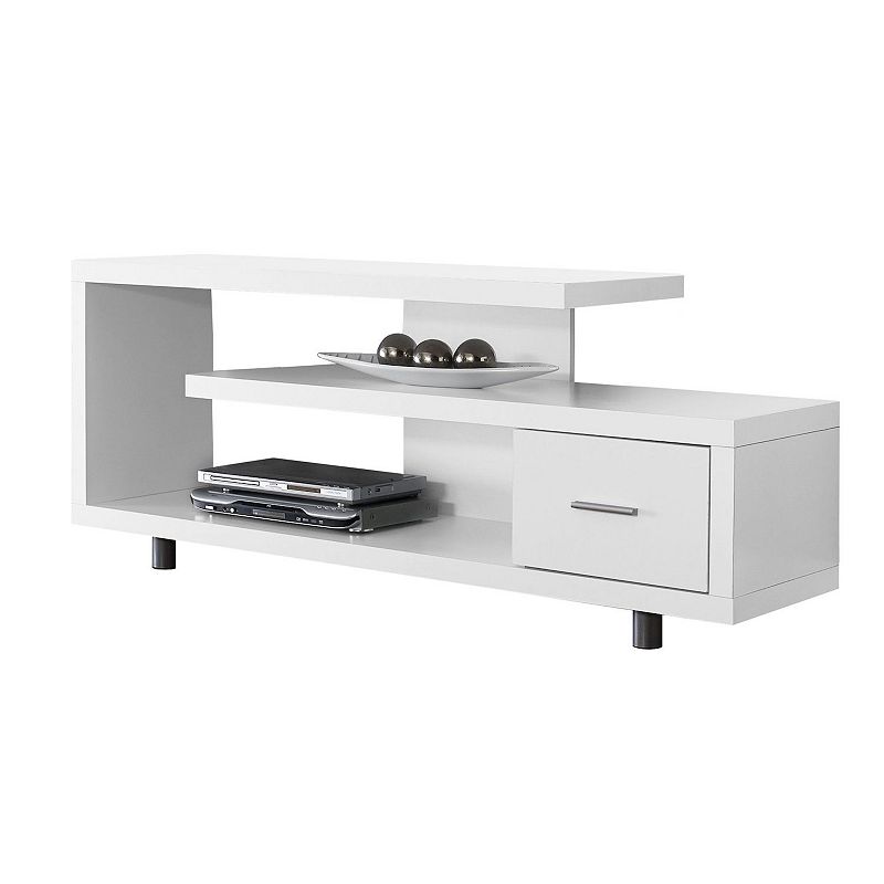 60 White Contemporary Rectangular TV Stand with Drawer