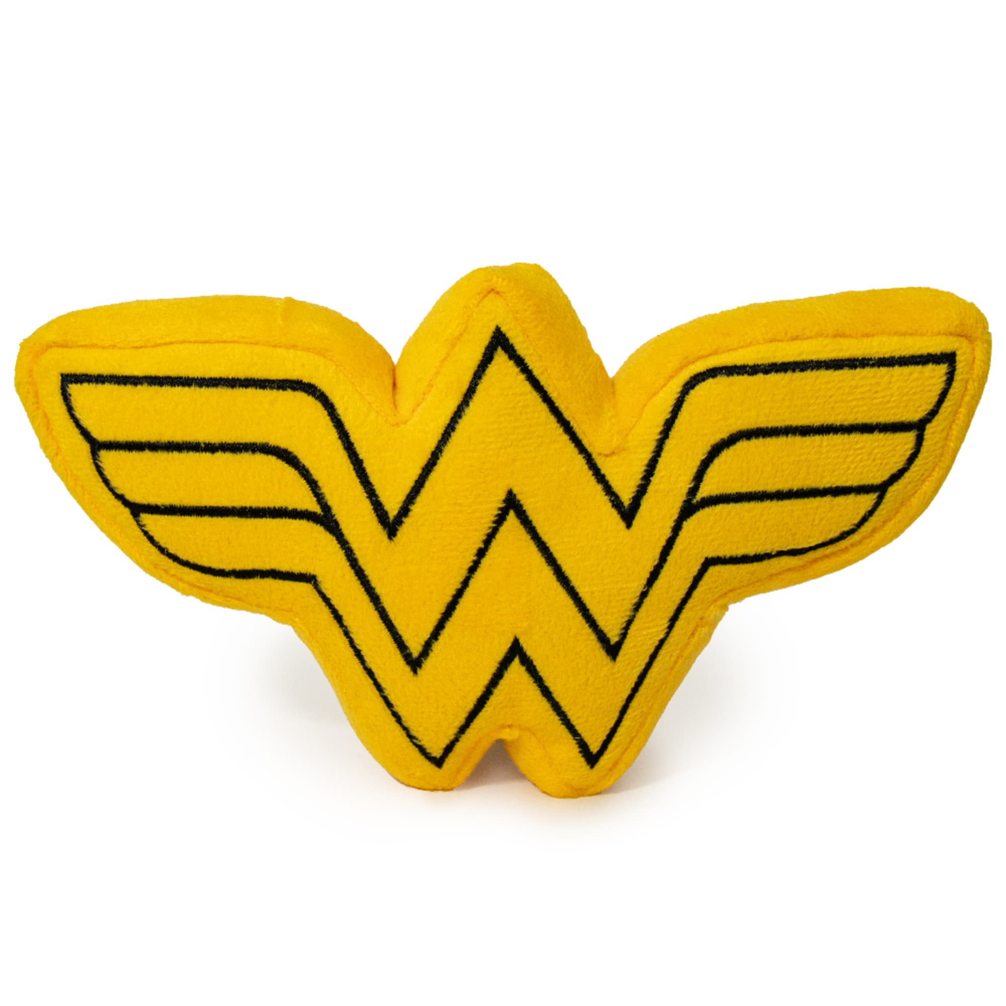 Buckle-Down Yellow/Black DC Comics Wonder Woman Logo Icon Plush Squeaker Dog Toy， Small