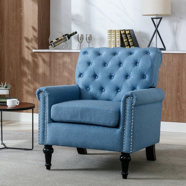 Linen Fabric Accent Chairs Modern Accent Armchair Comfy Reading Chair， Tufted Upholstered Comfortable Single Sofa Chair