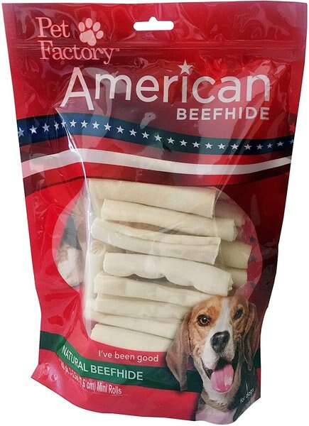 Pet Factory Beefhide Mini Rolls 3-inch Natural Flavored Dog Hard Chews， 40 count