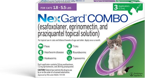 NexGard COMBO Topical for Cats， 1.8-5.5lbs (Purple Box)