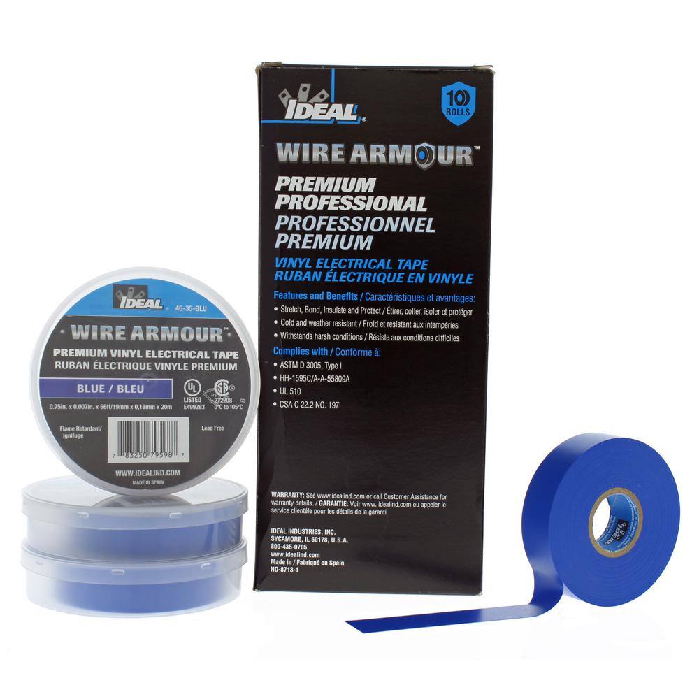 IDEAL Wire Armour 34 in. x 66 ft. Premium Vinyl Tape Blue (10-Pack) 46-35-BLU-10PK