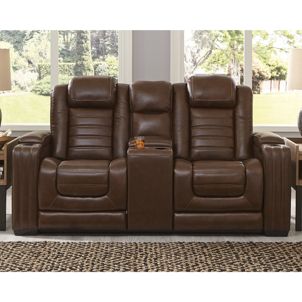 Signature Design by Ashley Backtrack Power Reclining Loveseat with Console and Adjustable Headrest