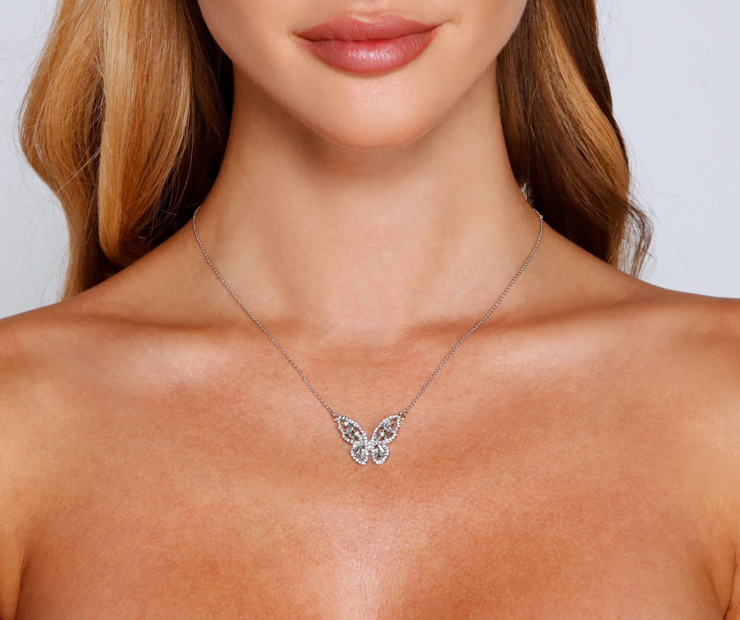 Dainty Rhinestone Butterfly Charm Necklace