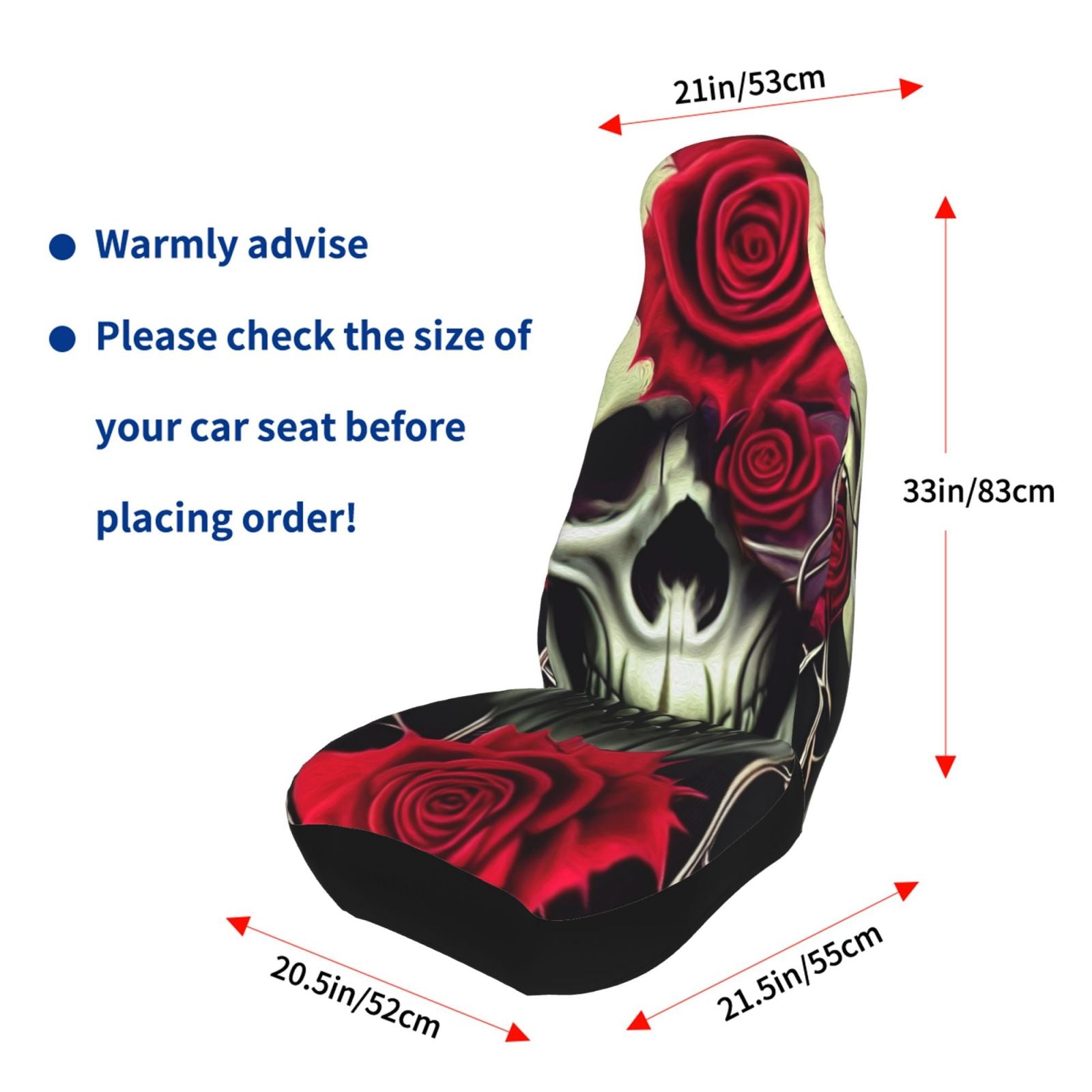 TEQUAN Front Seat Covers， Horror Gothic Death Skull Roses Pattern 2 Piece Car Seat Cover Fit Most Car SUV Truck Van