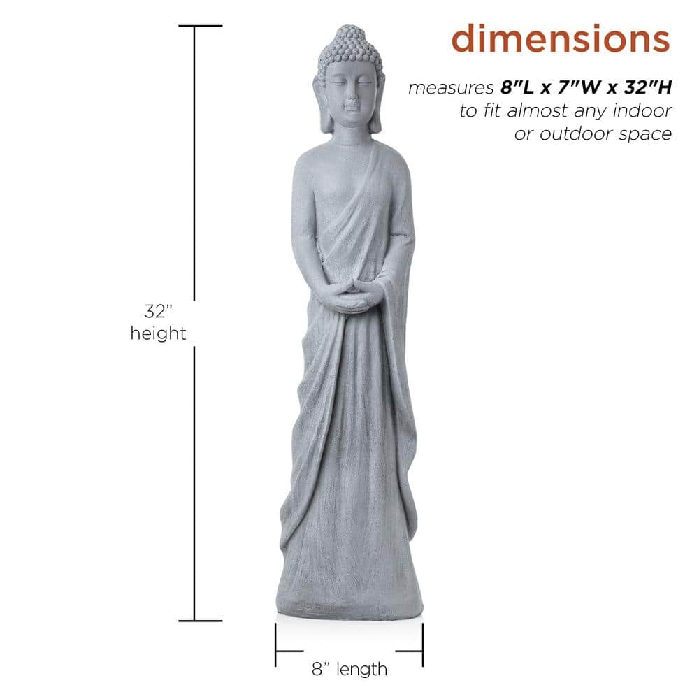 Alpine Corporation 32 in. Tall Cement Standing Buddha Outdoor Garden Statue, Gray DIG286