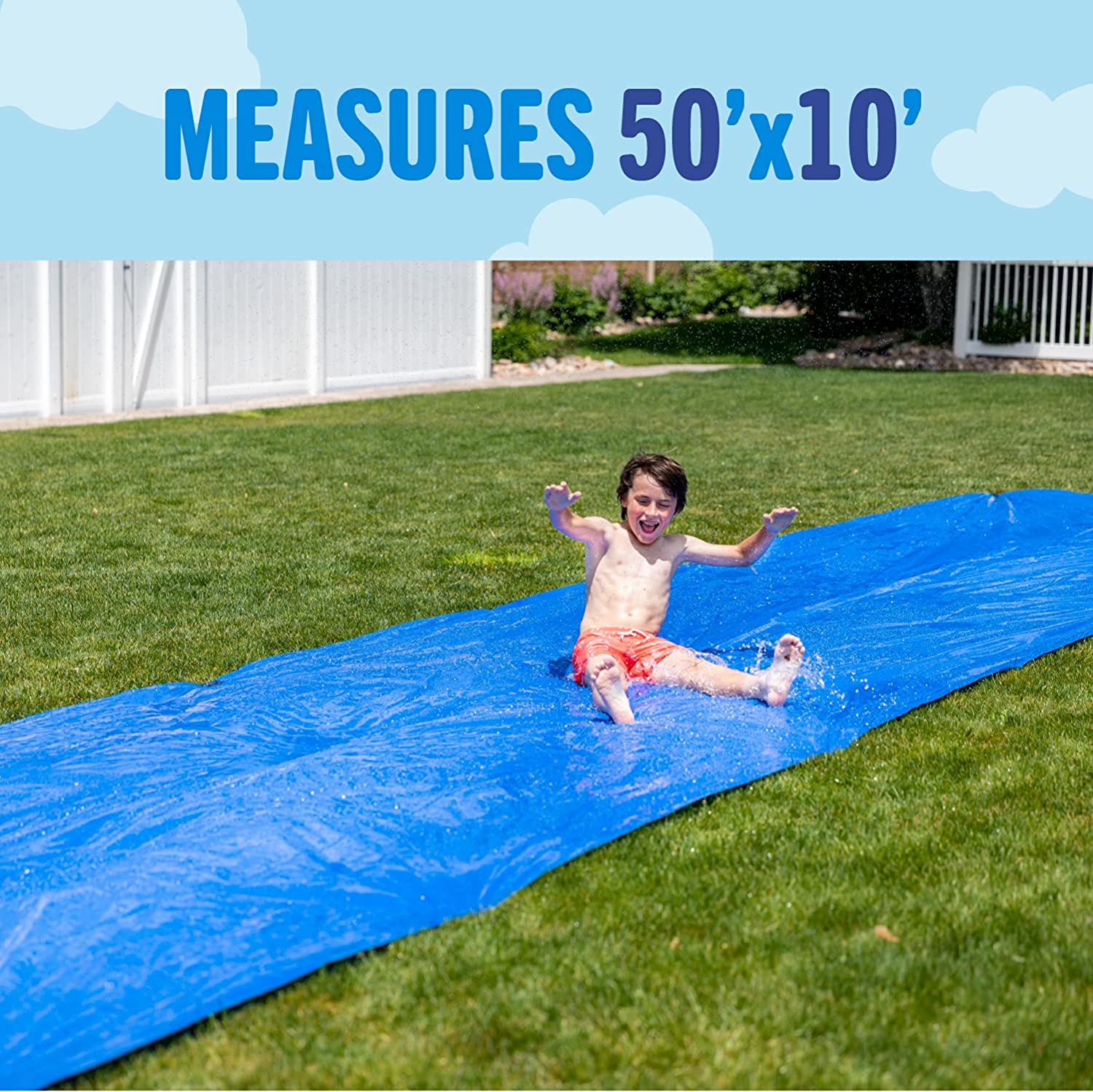 Intera - 50' X 10' Heavy Duty Waterslide - Includes Rider, Carrying Bag - Extra Thick to Prevent Tears & Rips - Easy to Assemble