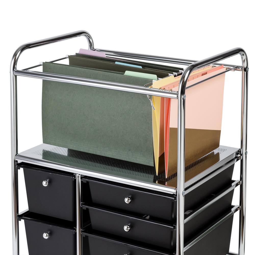 Honey-Can-Do 5-Drawer Filing Cart Chrome  Black CRT-01512