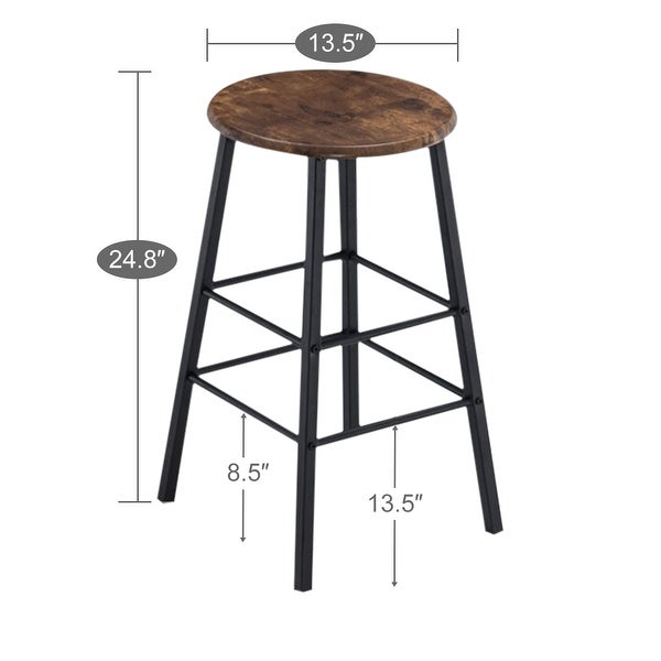 Dining Room 2pcs Round Bar Stools PVC Wood Grain Brown