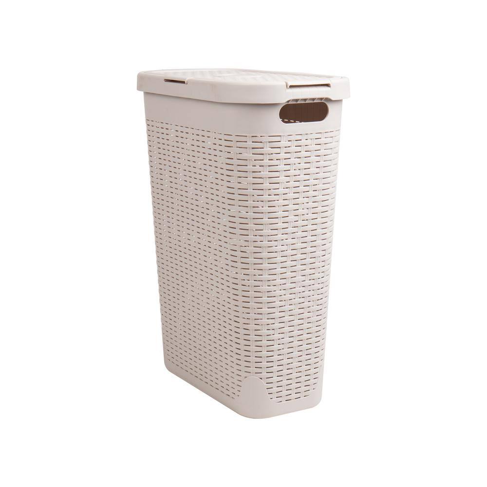 Mind Reader Basket Collection Slim Laundry Hamper 40 Liter (15kg33lbs) Capacity Cut Out Handles Attached Hinged Lid Ivory 40HAMP-IVO