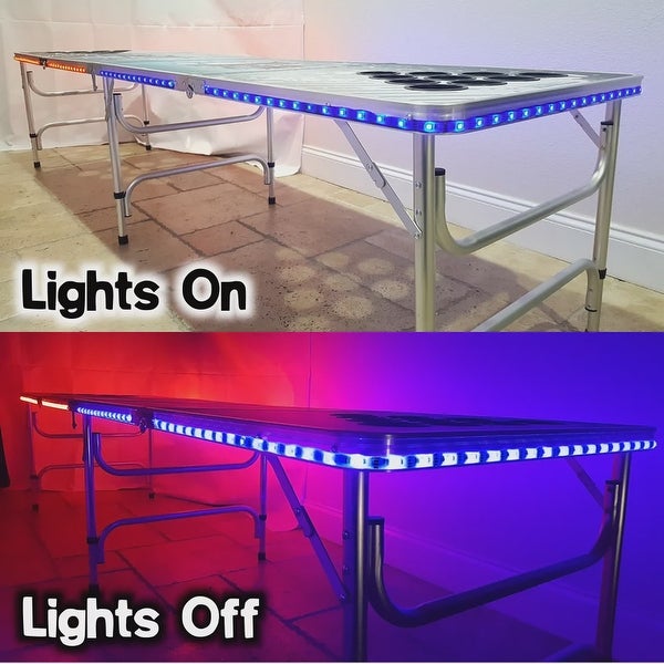 8-Foot Professional Beer Pong Table w/ Cup Holes and LED Glow Lights