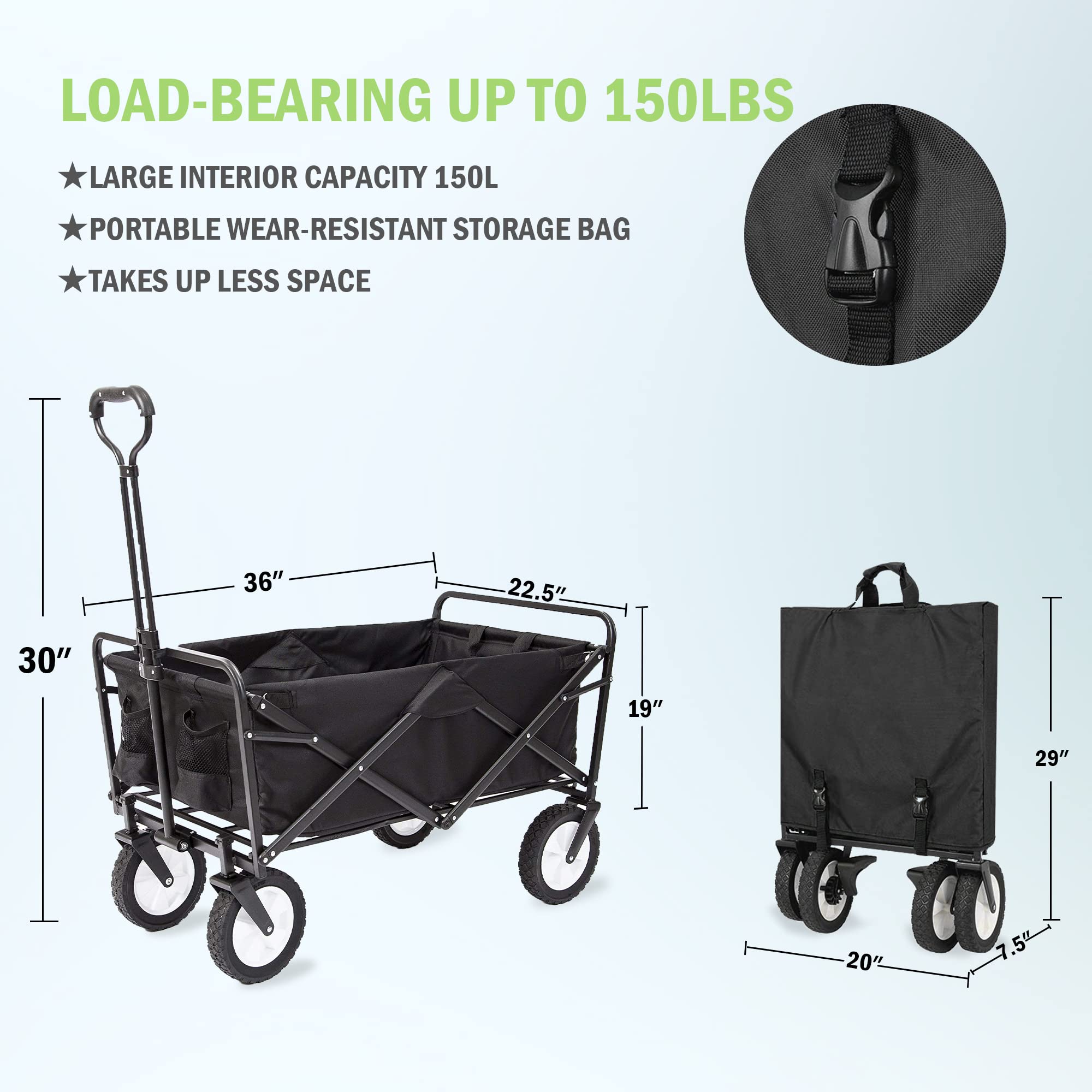 APOLLOLIFT 220lb Folding Wagon Utility Garden Cart for Outdoor Camping Black