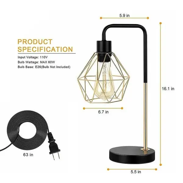 Modern Table Lamp Gold Geometric Cage Shade Bedside Lamp - 6.7