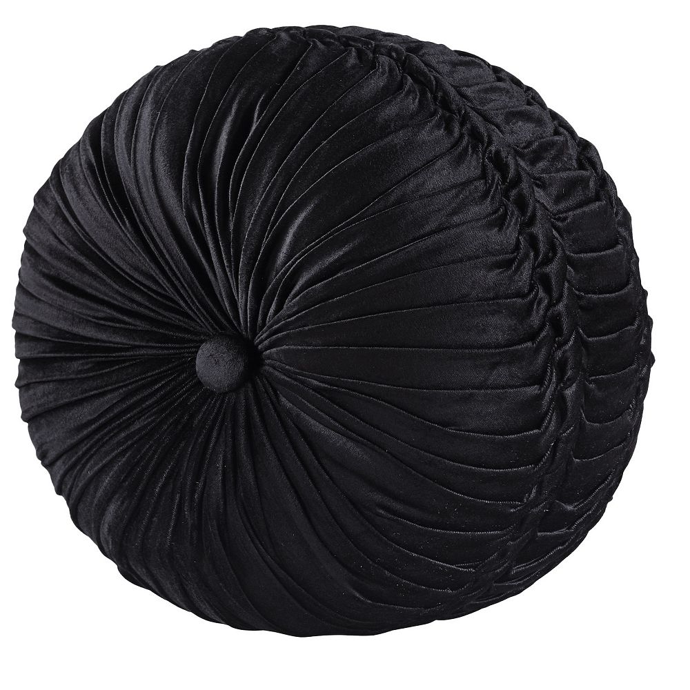 Five Queens Court Brooke Black Tufted Round Decorative Throw Pillow