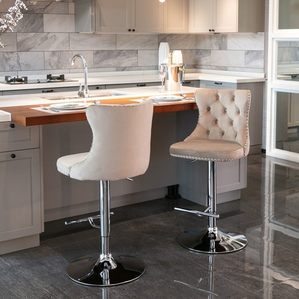 Swivel Velvet Barstools Adjusatble Seat Height