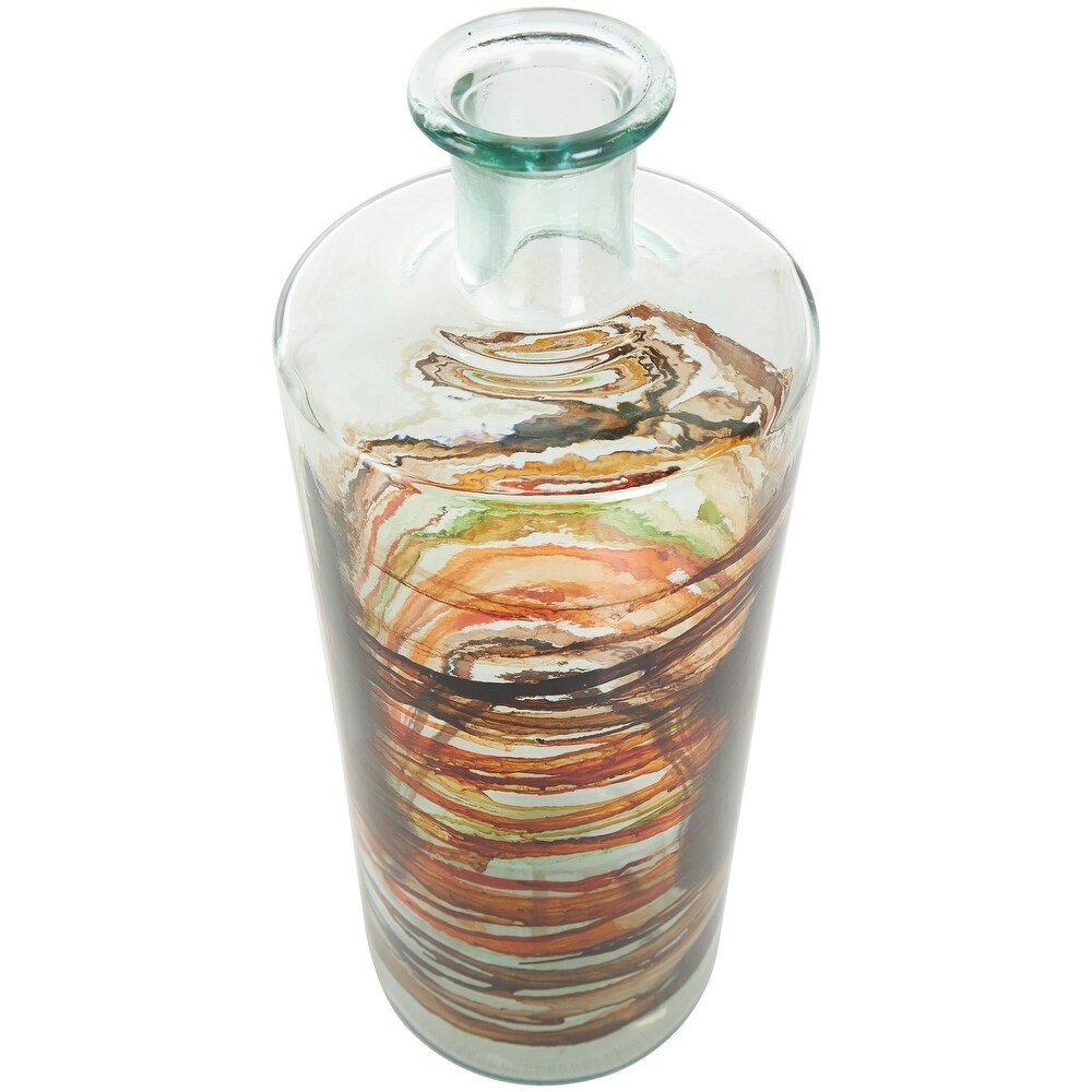 Clear Recycled Glass Abstract Spanish Bottle Vase with Swirled Colored Glass Bands