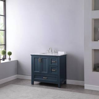 Altair Isla 36 in. Bath Vanity in Classic Blue with Carrara Marble Vanity Top in White with White Basin 538036-CB-CA-NM