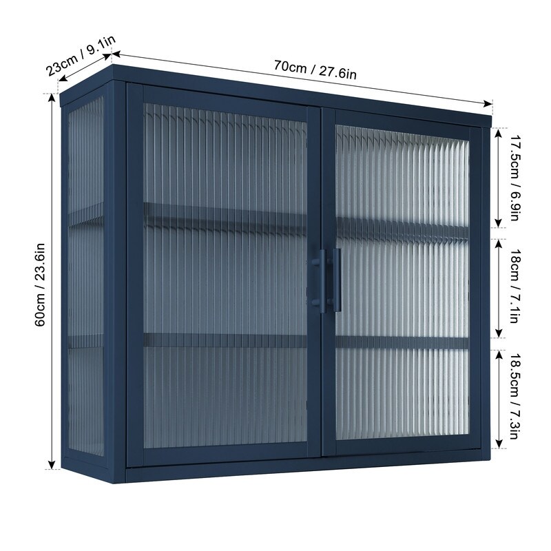 Modern Style Glass Door Wall Cabinet With Detachable Shelves