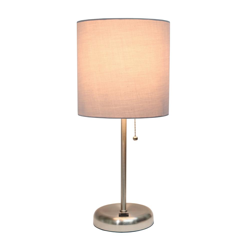 LimeLights Stick Lamp with USB charging port and Fabric Shade, Gray