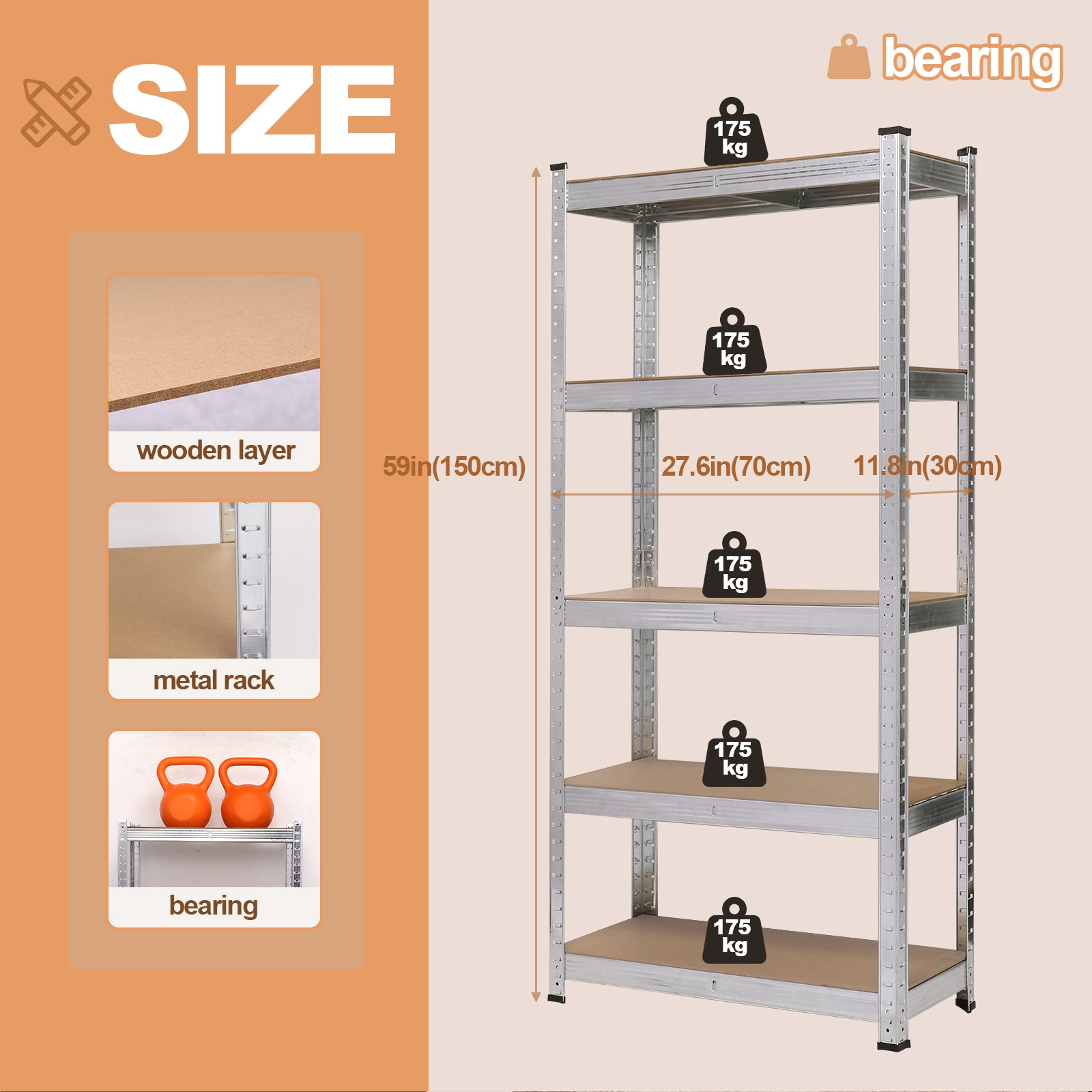 Storage Shelves 5 Tier Adjustable Garage Storage Shelving, JLK-Tek Heavy Duty Metal Storage Utility Rack Shelf Unit for Warehouse Pantry Closet Kitchen, 27.6