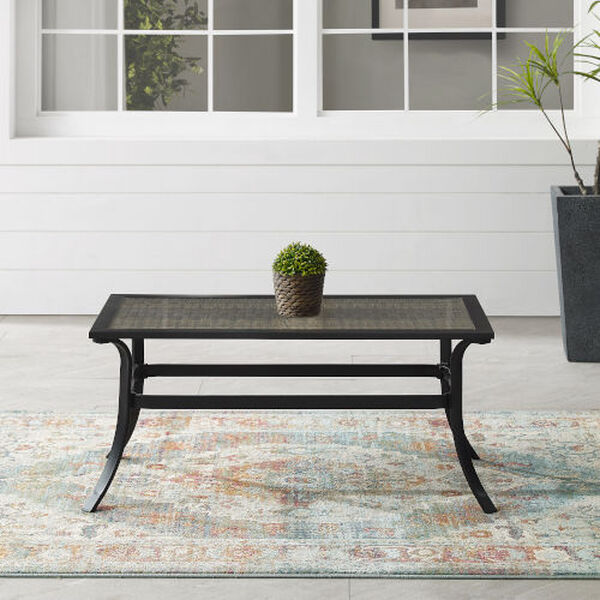 Dahlia Matte Black and Brown Metal And Wicker Coffee Table