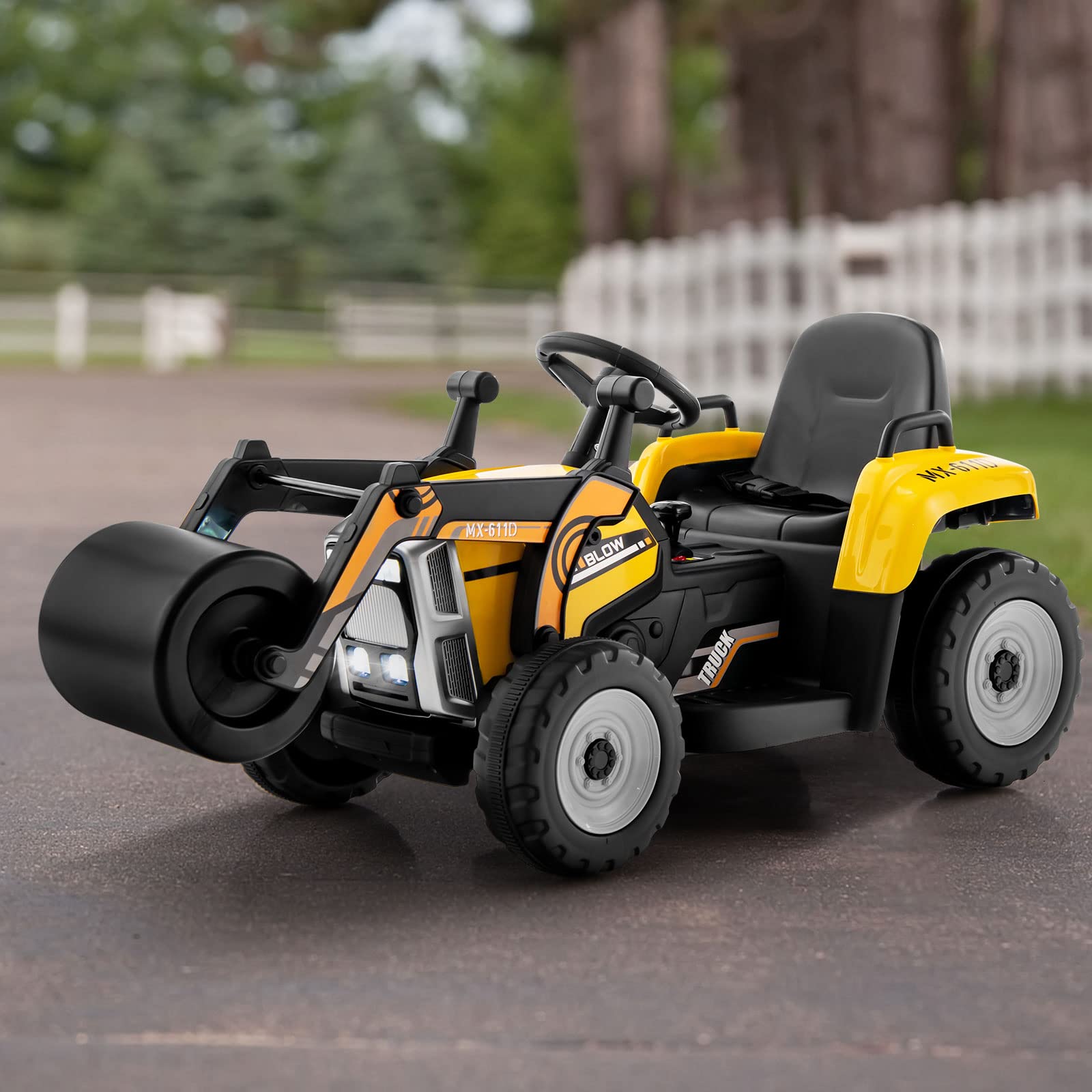 Costzon Ride on Car, 12V Road Roller with Remote Control, Battery Powered Electric Tractor