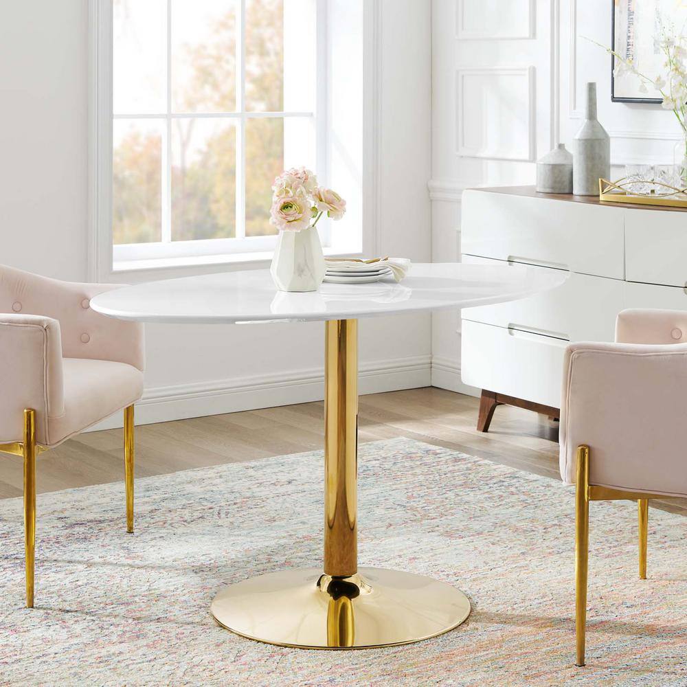 MODWAY Verne 48 in. Oval Dining Table with White Wood Top with Gold Metal Base EEI-4750-GLD-WHI