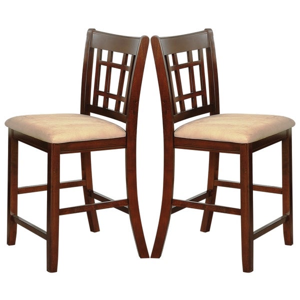 Window Pane Design Wood with Tan Upholstery Counter Hight Dining Stools (Set of 2)