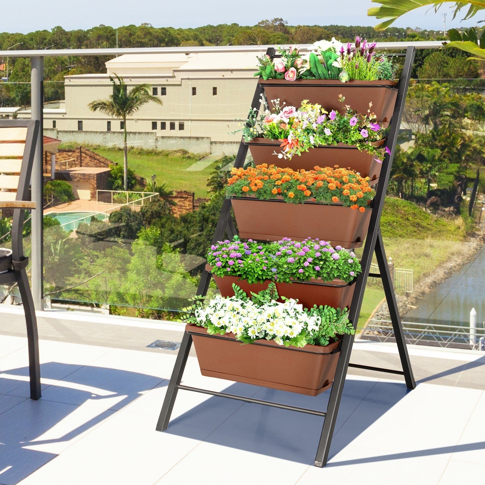 Beautops 5-tier Vertical Garden Planter Box Elevated Raised Bed with 5 Container - Brown