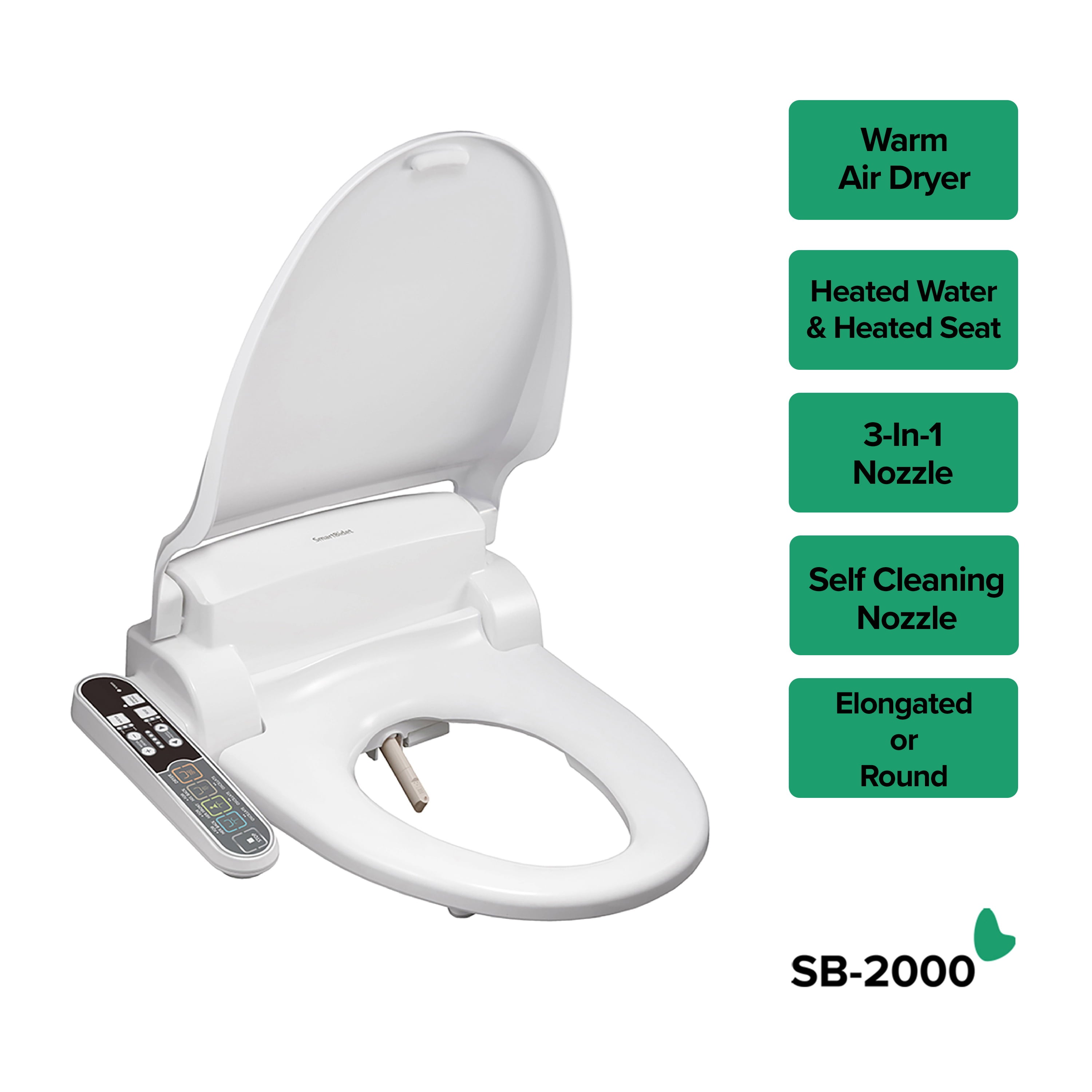 SmartBidet Electric Bidet Seat with Control Panel for Elongated Toilets in White