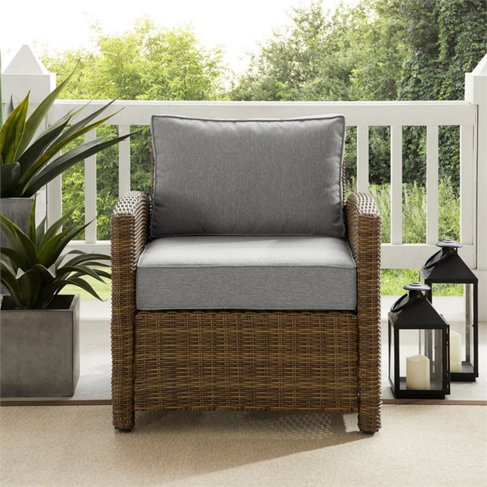 Afuera Living 18.5 quotFabric Outdoor Armchair in Gray/Brown Finish   Tropical   Outdoor Lounge Chairs   by Homesquare  Houzz