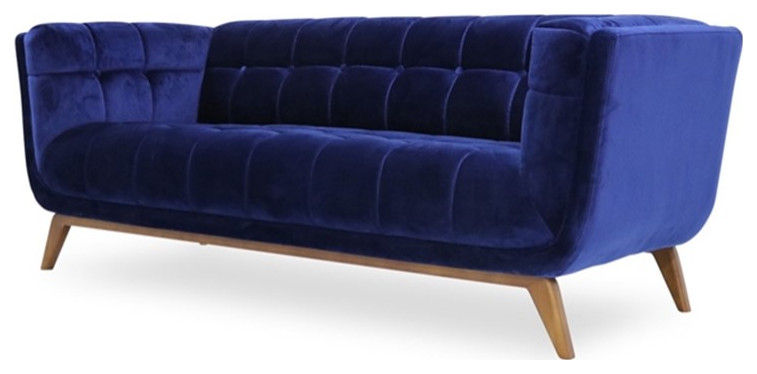 Pemberly Row Mid Century Velvet Tufted Living Room Sofa in Navy Blue   Midcentury   Sofas   by Homesquare  Houzz