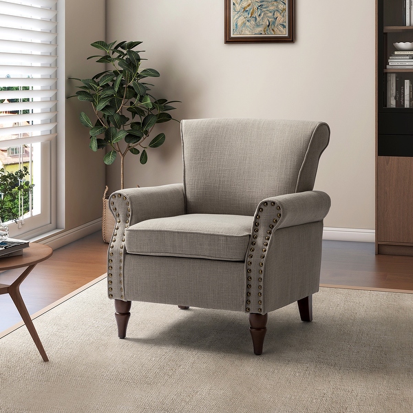 Nyctelius Upholstered Comfy Accent chair with Classic Turned Wooden Legs and Nailhead Trim by HULALA HOME