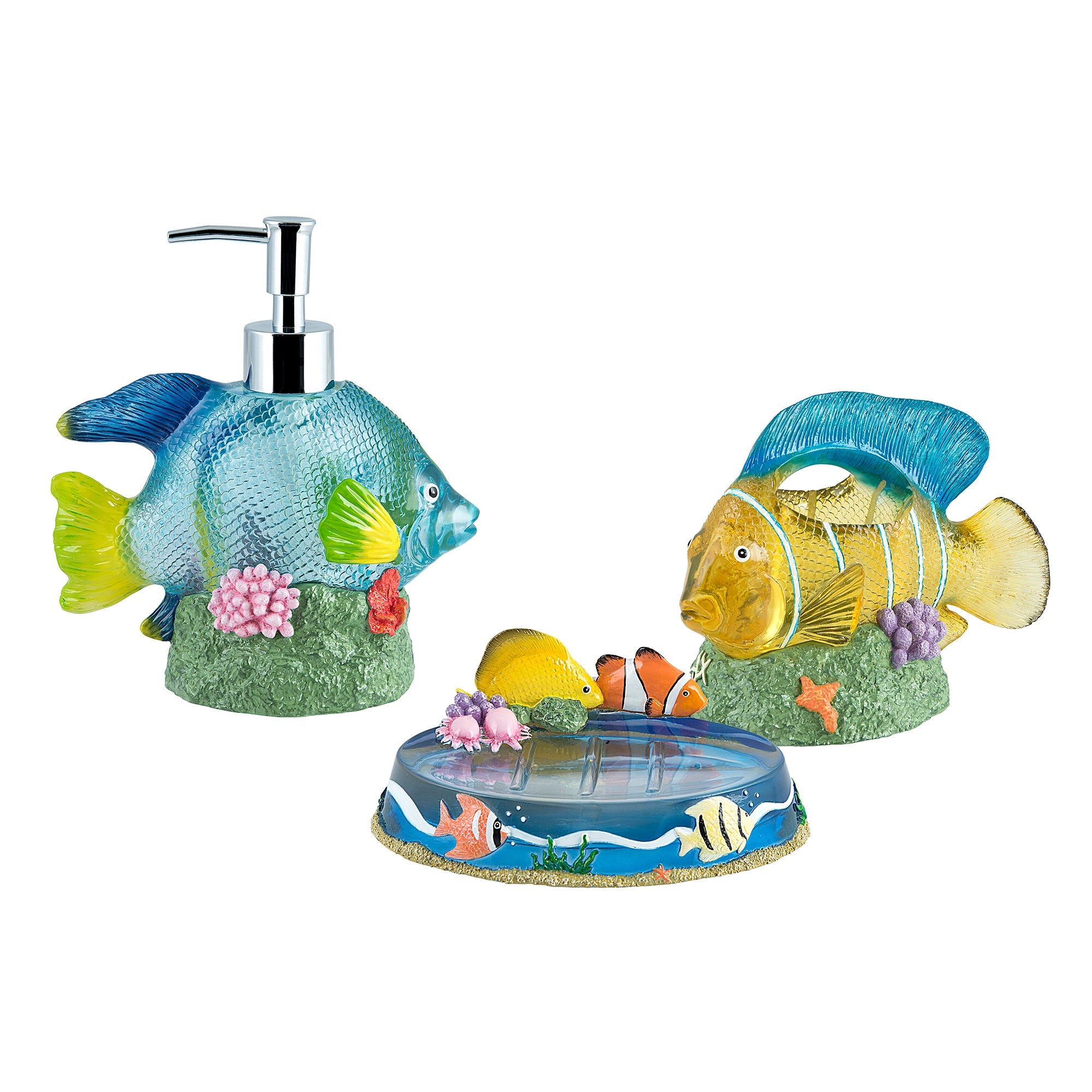 Under The Sea Fish 3-Piece Lotion Dispenser/Toothbrush Holder/Soap Dish Set