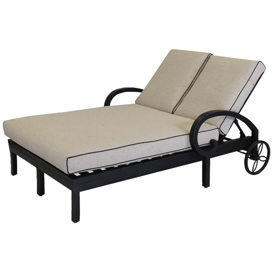 Monterey Aluminum Patio Double Chaise Lounge W/ Sunbrella Frequency Sand Cushions By Sunset West