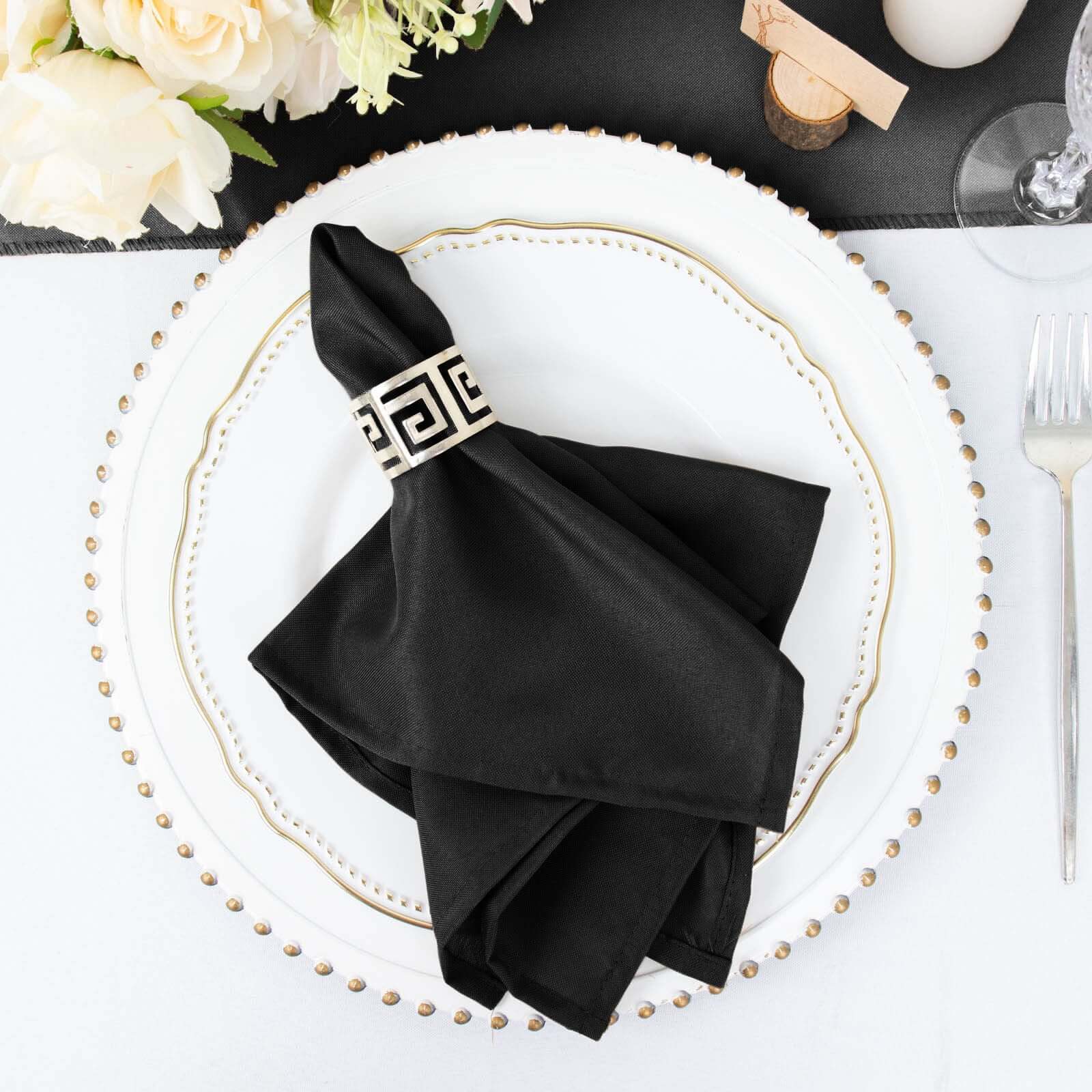 5 Pack Black Cloth Napkins with Hemmed Edges, Reusable Polyester Dinner Linen Napkins - 17