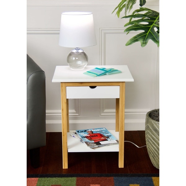 2 Tier Solid Bamboo Frame End Table with Drawer