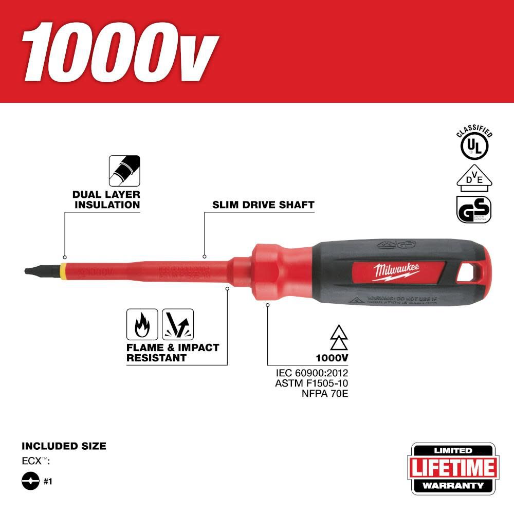 Milwaukee #1 ECX 4 in. 1000V Insulated Screwdriver 48-22-2241 from Milwaukee