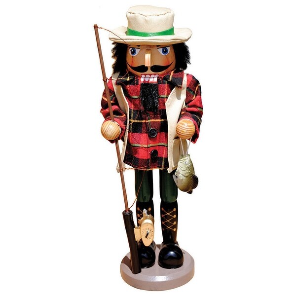 14 Bass Fisherman with Rod and Fish Christmas Nutcracker