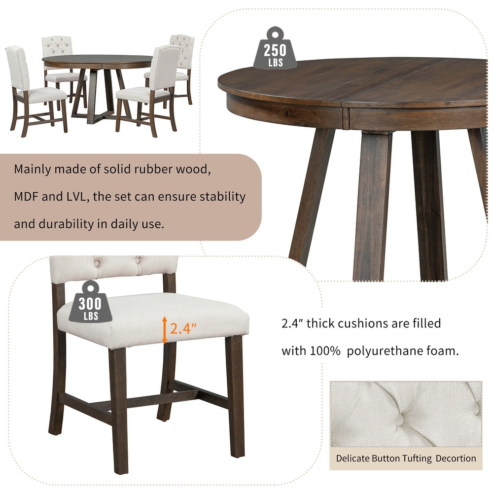 5 Piece Retro Functional Dining Set  Round Table with a 16\