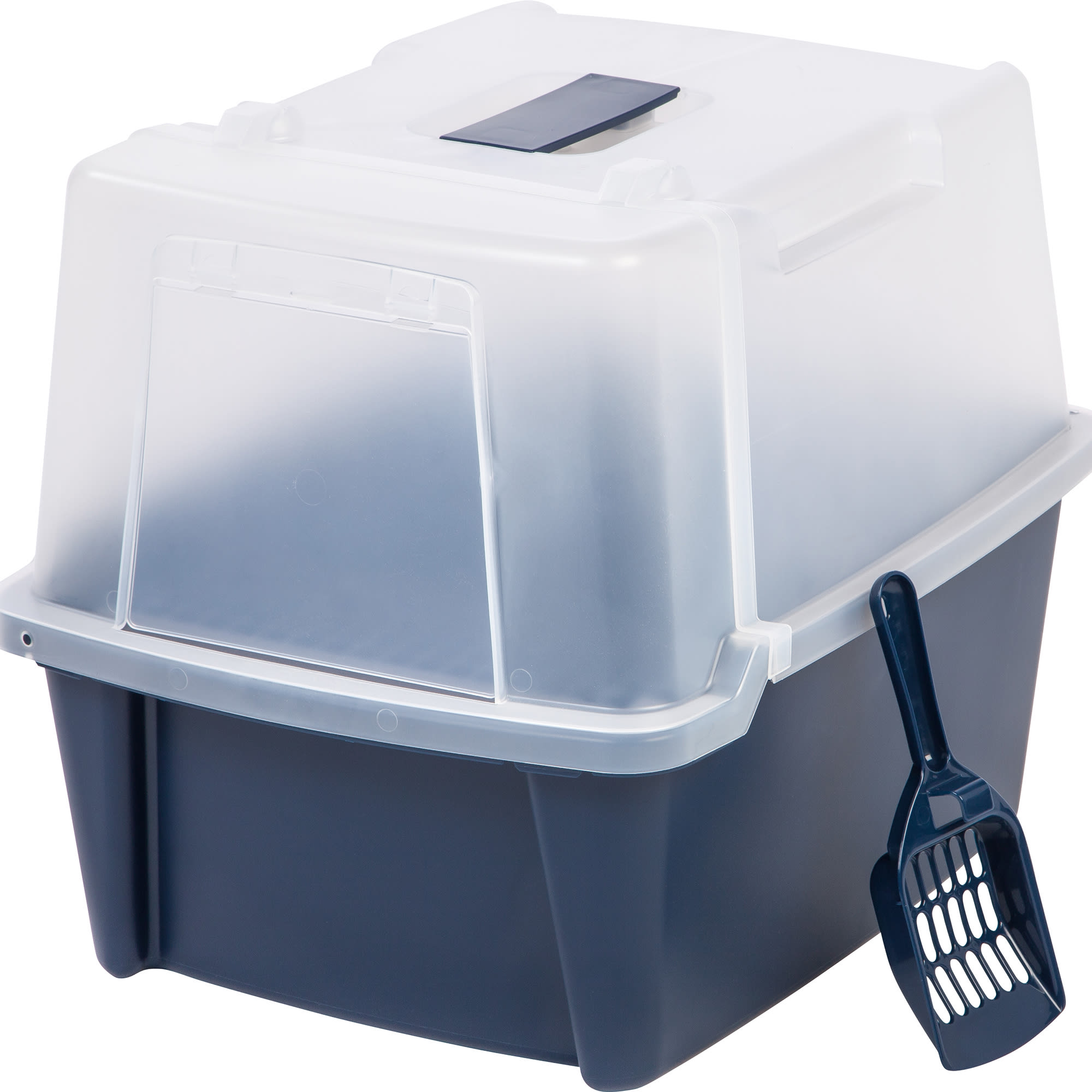 Iris Blue Split-Hood Cat Litter Box with Scoop and Grate