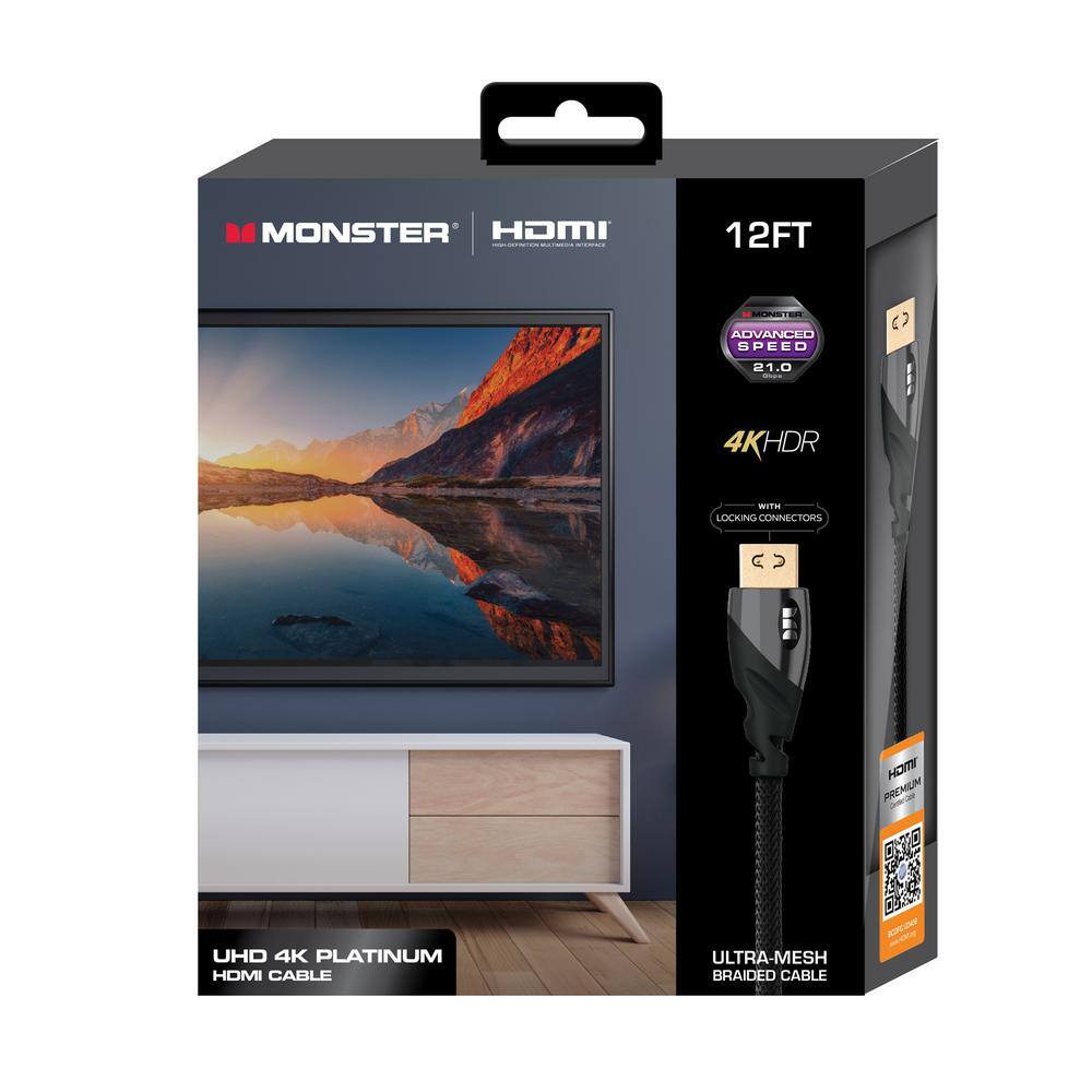 Monster 12 ft. 4K UHD Platinum HDMI Cable 60 Hz 16 Bit 21 GBPS Supports OLEDQLED TVs MHV1-1004-US