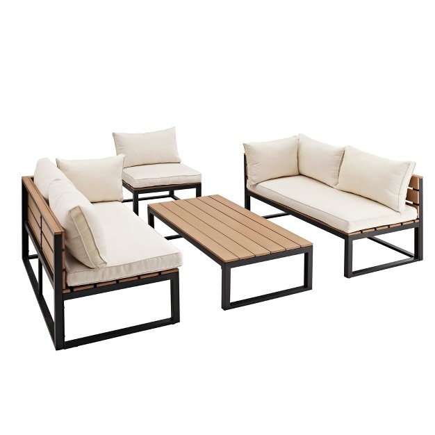 4pc Metal amp Wood All Weather Patio Sectional Set Natural Saracina Home