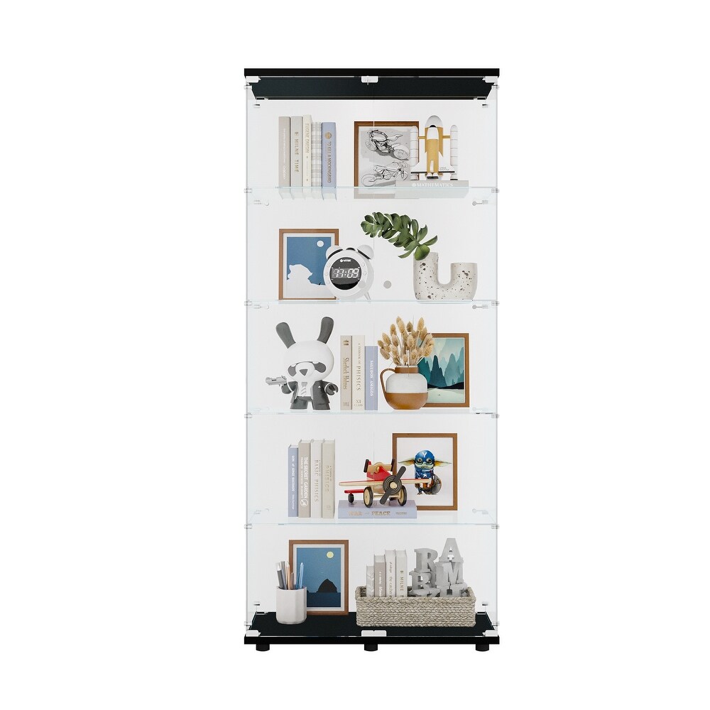 Glass Display Cabinet with 5 Shelves Double Door