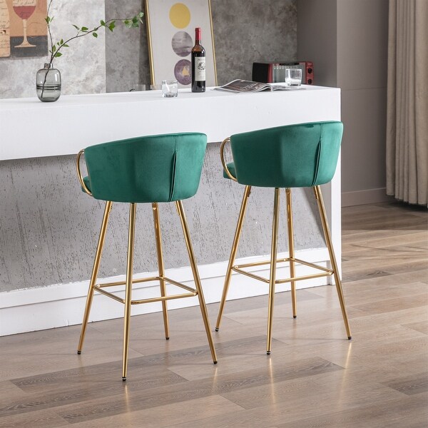 Velvet Bar Stools with Chrome Footrest (Set of 2) - 20.08