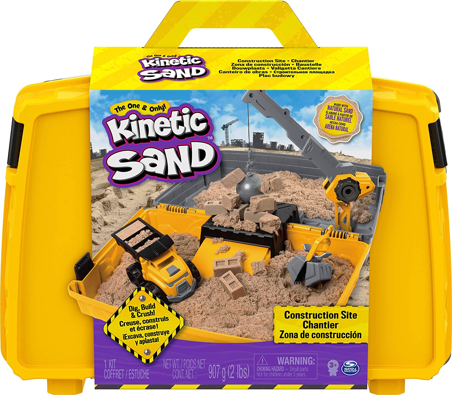 Kinetic Sand， Construction Site Folding Sandbox with Toy Truck and 2lbs of Play Sand， Sensory Toys for Kids Ages 3 and up