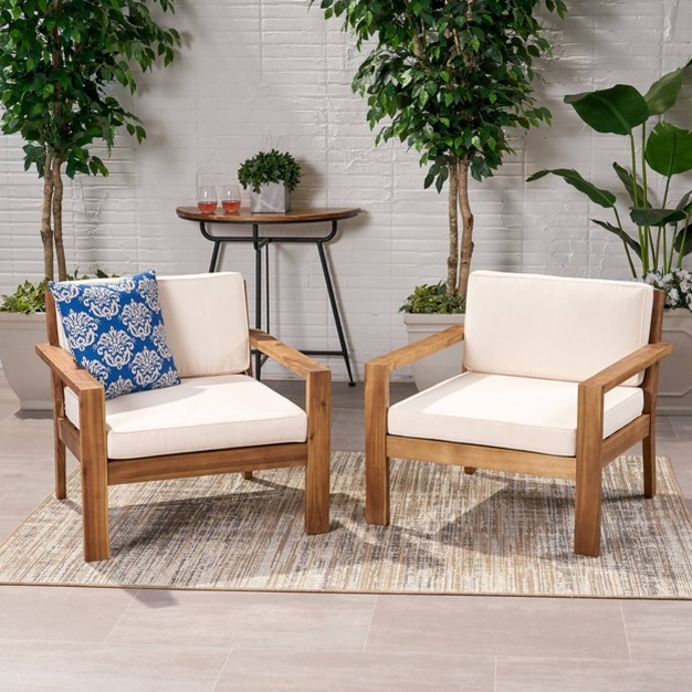 Santa Ana 2pk Acacia Wood Club Chairs Teak cream Christopher Knight Home