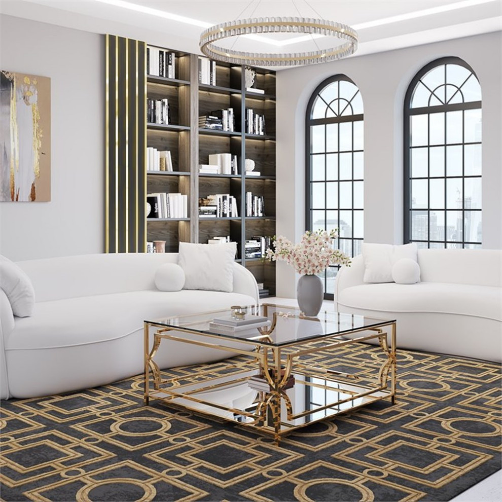 American Home Classic Edward Square Metal and Glass Coffee Table in Polish Gold   Contemporary   Coffee Tables   by Homesquare  Houzz